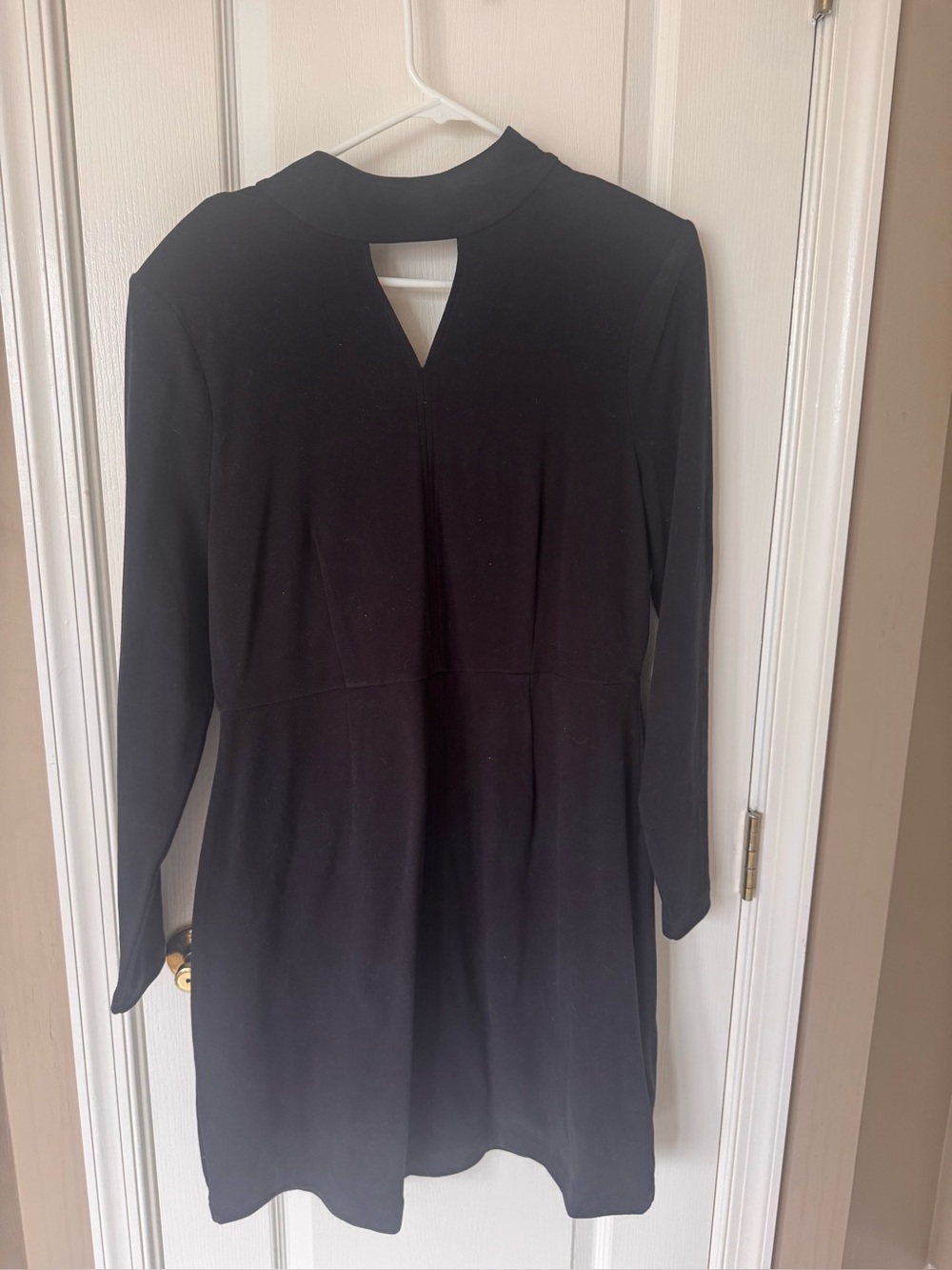 CAbi Black Long-Sleeve Keyhole Neck A-Line Dress